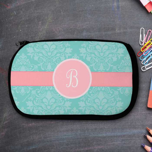 Pretty Blue Damask Personalized Pencil Case For Kids