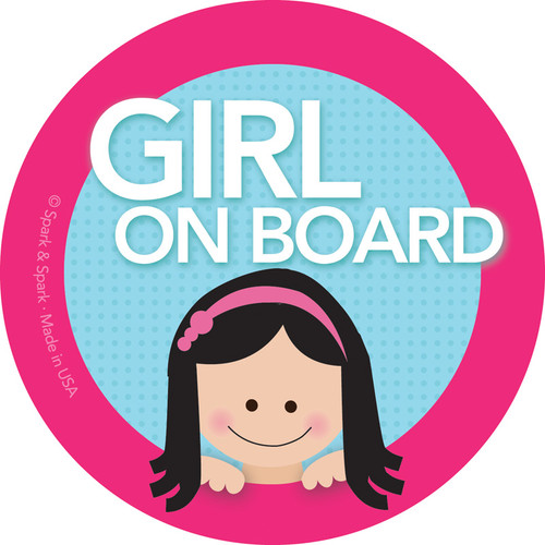 Baby on Board Sticker for Car w Black Hair Girl | Spark & Spark