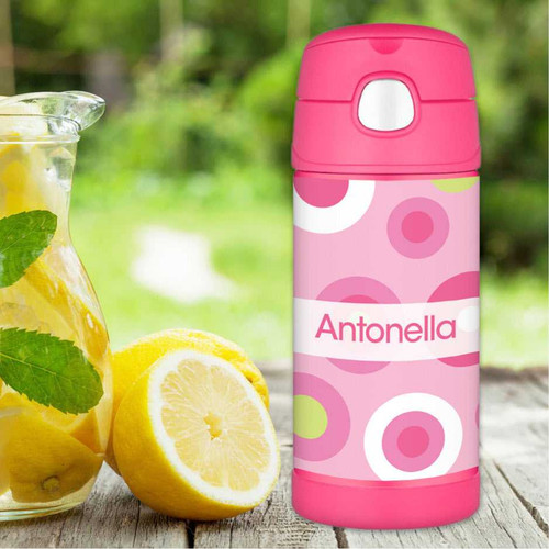 Pink Circles Personalized Thermos For Kids
