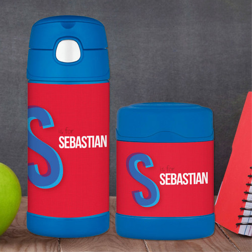 Double Initial Red Thermos Bottle