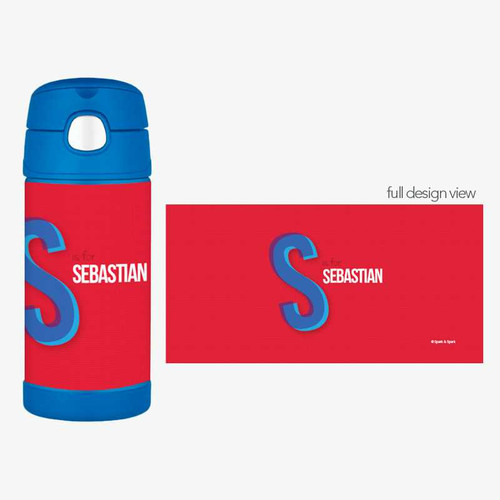 Double Initial Red Thermos Bottle