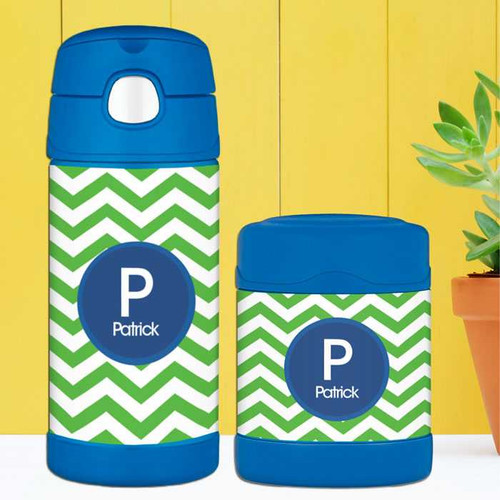 Chevron Green and Blue Thermos Bottle