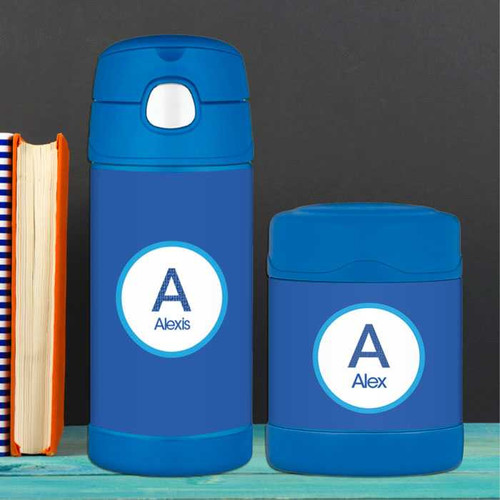 A Linen Blue Letter Thermos Bottle