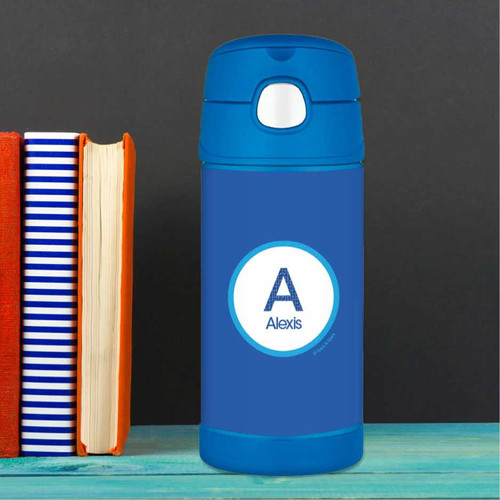 A Linen Blue Letter Thermos Bottle