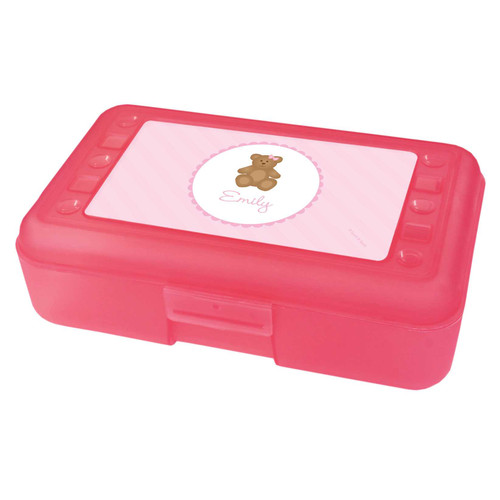 pink teddy bear pencil box for kids