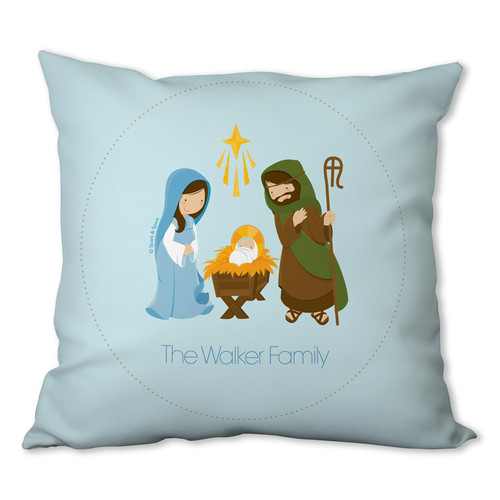 Sweet Blue Nativity Personalized Pillow