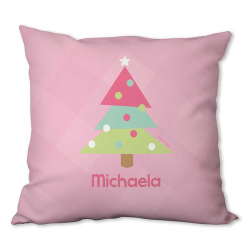 Modern Pink Xmas Tree Personalized Pillow