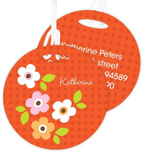 Preppy Flowers Orange Kids Bag Tags