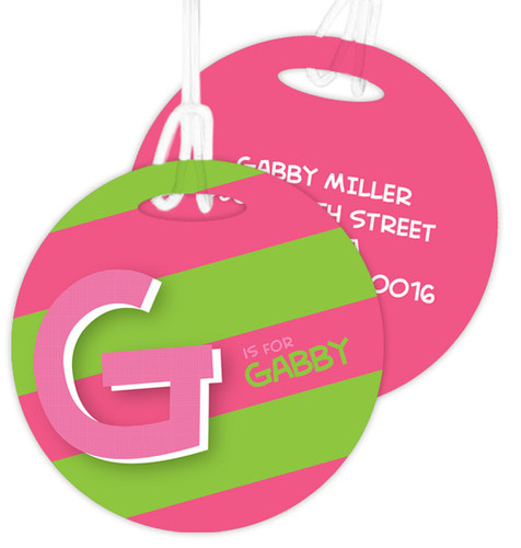 Double Initial And Stripe Pink Kids Luggage Tags