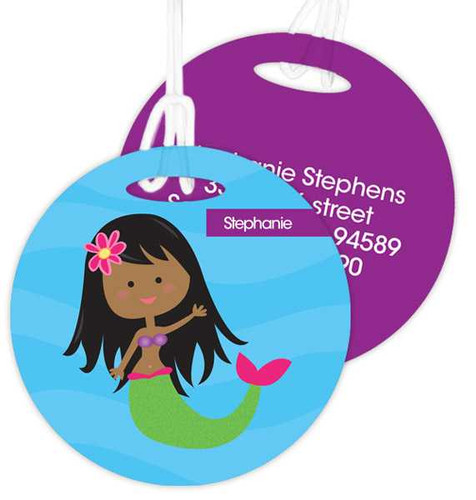 Cute African American Mermaid Kids Luggage Tags