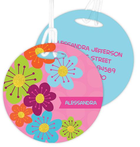 Shiny Bold Flowers Kids Bag Tags