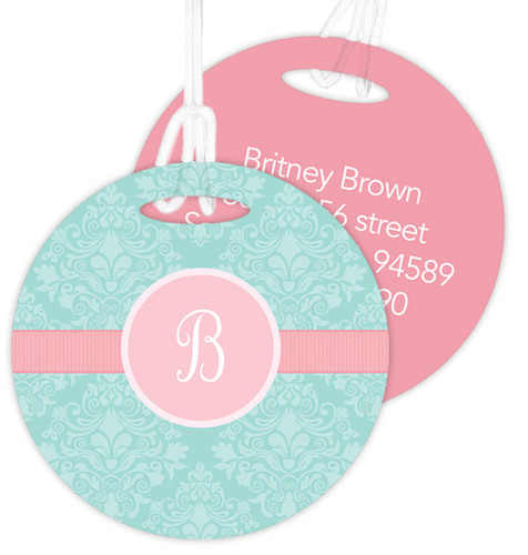 Pretty Blue Damask Kids Bag Tags