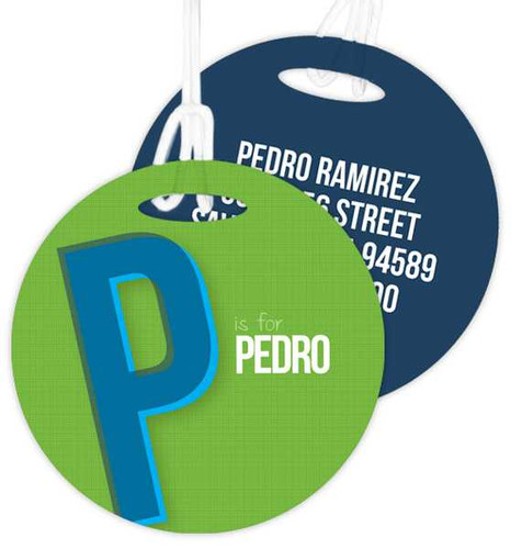 Double Initial - Green Kids Bag Tags