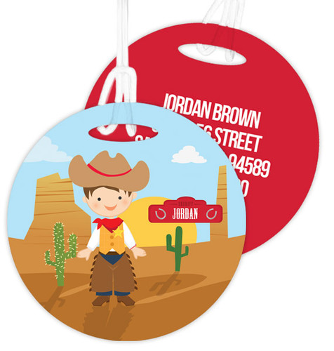 Brunette Cowboy Kids Luggage Tags