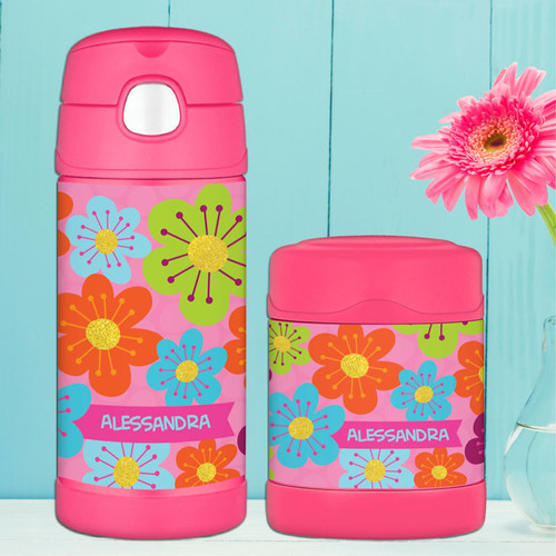 Shiny Bold Flowers Thermos Food Jar