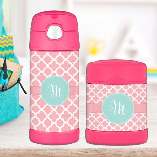 Pretty Pink Quatrefoil Thermos Food Jar