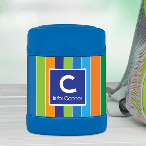 bold stripes personalized thermos food jar for kids