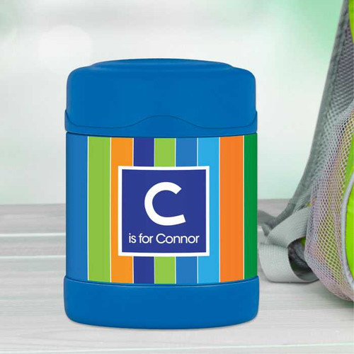 bold stripes personalized thermos food jar for kids