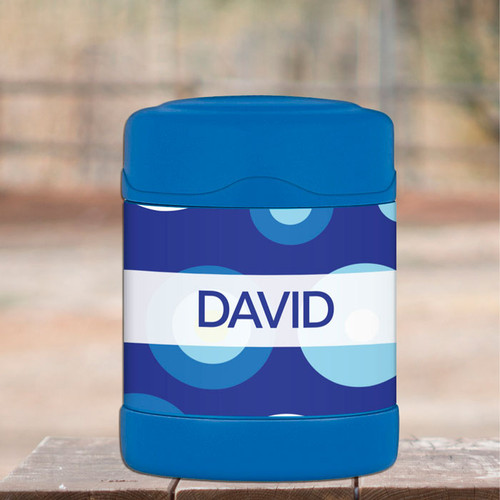 blue circles and circles personalized thermos food jar for kids