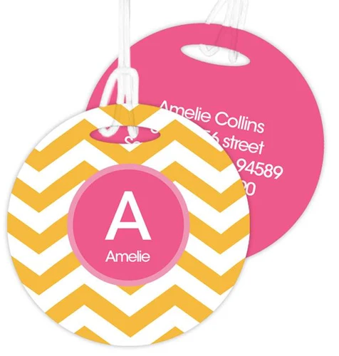 Chevron Mustard & Pink Bag Tag