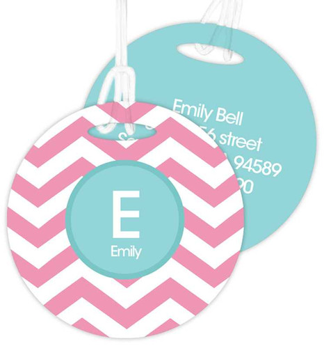 Chevron Pink & Aqua Bag Tag