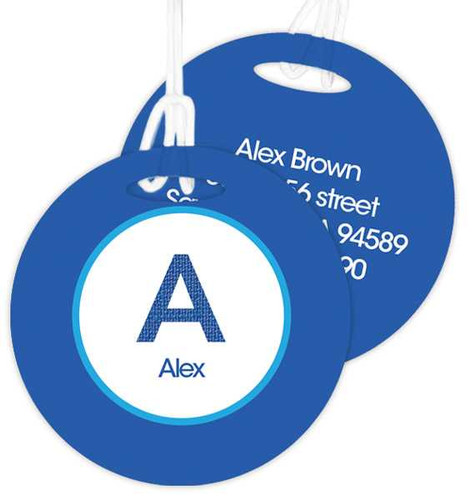 A Linen Blue Letter Kids Bag Tags