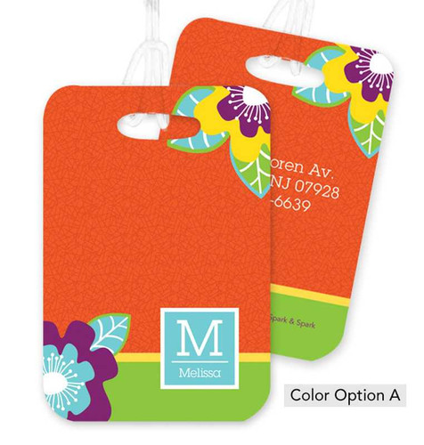Modern Orange Blooms Bag Tag