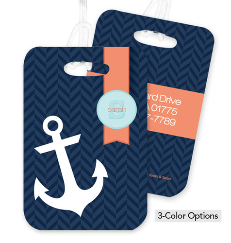Navy and White Anchor Bag Tag