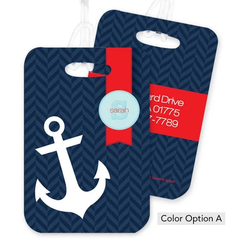 Navy and White Anchor Bag Tag