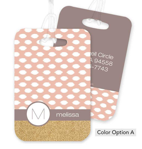 Gold Bar with Pink Spots Bag Tag