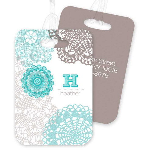 Beautiful Aqua Embroidery Bag Tag