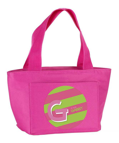 Double Initial + Stripes (Pink) Kids Lunch Tote