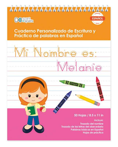 Spanish Personalized Writing Book for Red Hair Girls