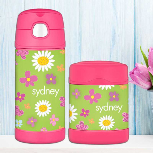 Field of Flowers Green Thermos Bottle