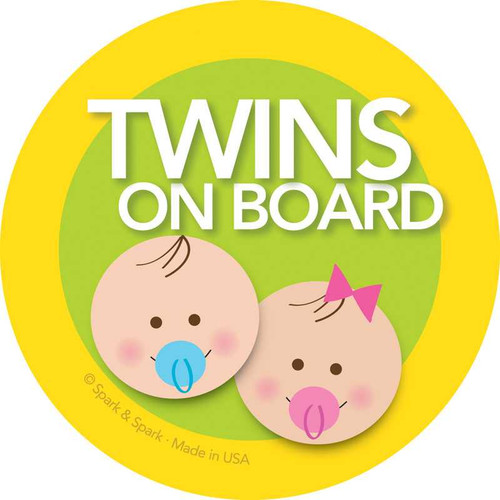Sweet Baby On Board Car Sign with Brunette Baby Boy & Girl