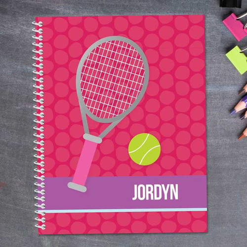 pink tennis raquet and ball personalized notebook for kids
