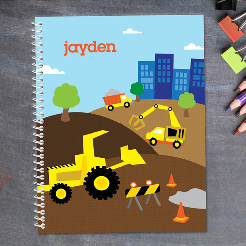 construction site personalized notebook for kids