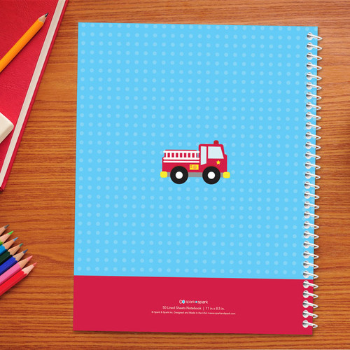 cool firetruck personalized notebook for kids