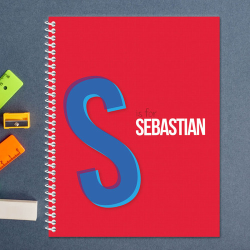 red double initial personalized notebook for kids