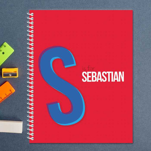 red double initial personalized notebook for kids