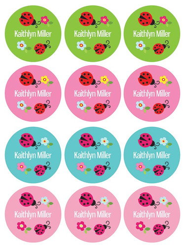 Sweet Lady Bugs Waterproof Labels for Kids (Set of 48)