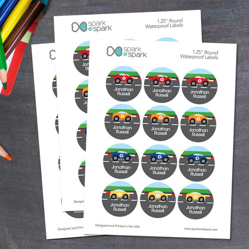 A Car Race Waterproof Labels for Kids (Set of 48)