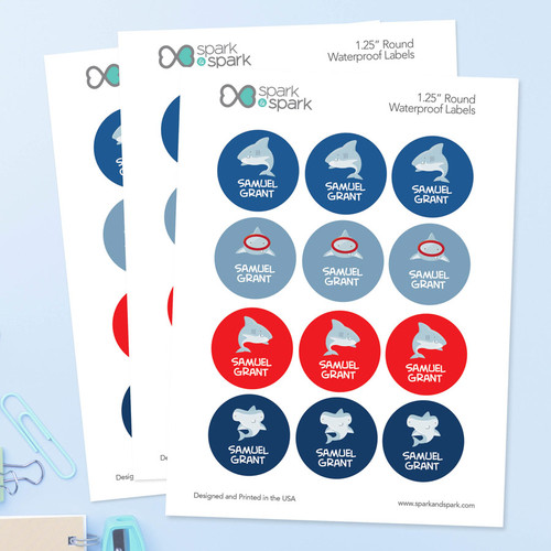 Shark Tales Waterproof Labels for Kids (Set of 48)