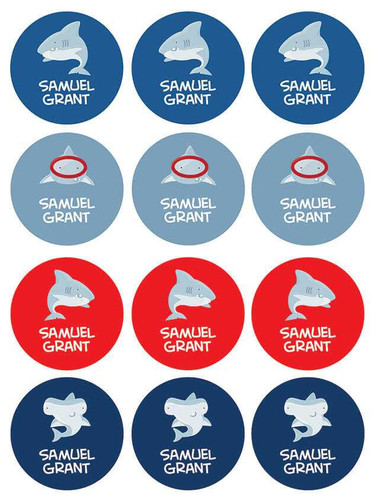 Shark Tales Waterproof Labels for Kids (Set of 48)
