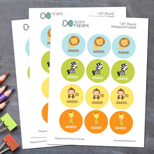 Cute Baby Animals Waterproof Labels for Kids (Set of 48)