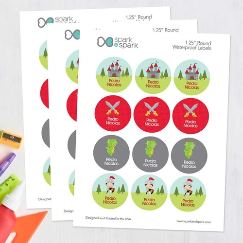 Knight & Armors Waterproof Labels for Kids (Set of 48)