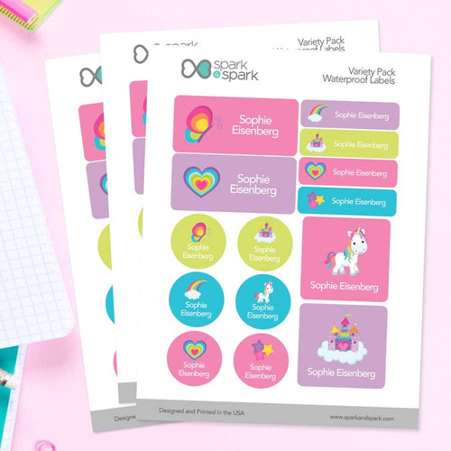 Princess and Rainbows Waterproof Labels Variety Pack