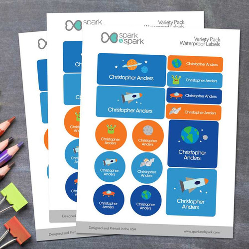 Outer Space Waterproof Labels Variety Pack (Set of 56)