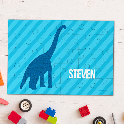 Dino And Me Blue Personalized Puzzles