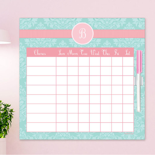 Pretty Blue Damask Editable Chore Chart